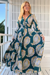 JAASE - Indie Maxi Dress: A-Line Long Sleeve Dress with Handkerchief Hem in Mahala Print