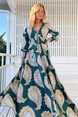 JAASE - Indie Maxi Dress: A-Line Long Sleeve Dress with Handkerchief Hem in Mahala Print