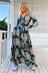 JAASE - Indie Maxi Dress: A-Line Long Sleeve Dress with Handkerchief Hem in Mahala Print