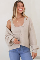 Indie Cardigan Set - Knit Top and Button Down Cardigan Set in Beige