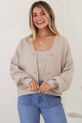 Indie Cardigan Set - Knit Top and Button Down Cardigan Set in Beige
