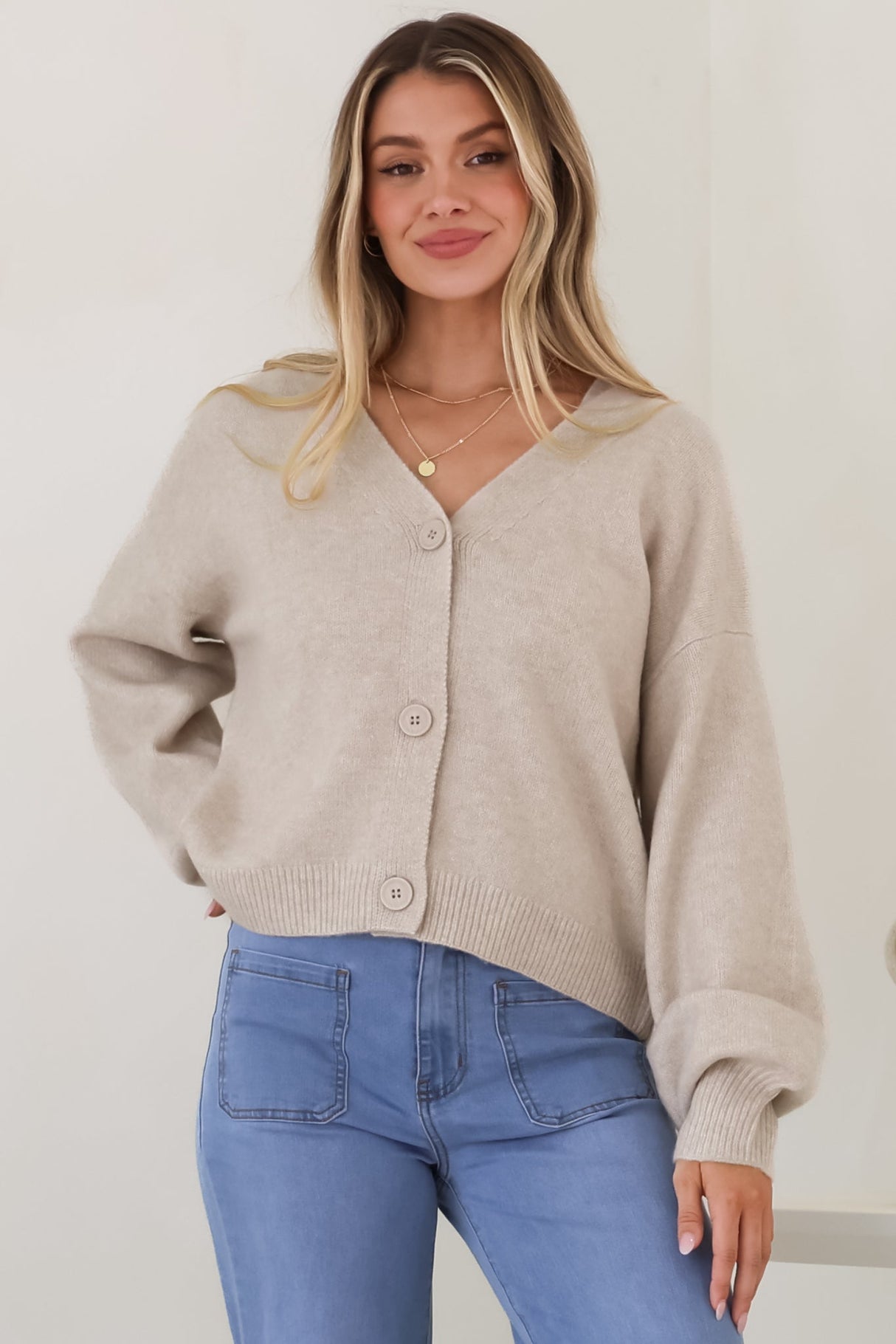 Indie Cardigan Set - Knit Top and Button Down Cardigan Set in Beige