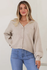 Indie Cardigan Set - Knit Top and Button Down Cardigan Set in Beige