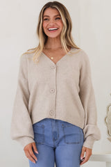 Indie Cardigan Set - Knit Top and Button Down Cardigan Set in Beige