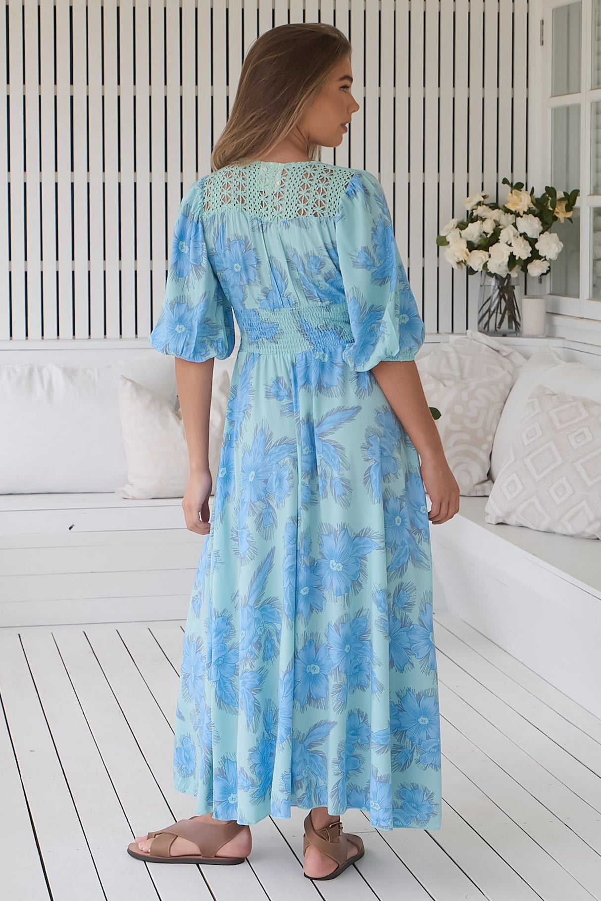 Indy Maxi Dress - Balloon Sleeve Button Through Dress in Summer Song Print