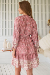 JAASE - Inka Mini Dress: Mandarin Collar Button Down Dress with Belt in Angelina Print