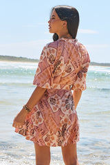 JAASE - Inka Mini Dress: Mandarin Collar Button Down Dress with Belt in Tahitian Print