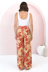 Ione Pants - Fitted High Waisted Wide Leg Pants in Mistle Print