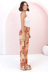 Ione Pants - Fitted High Waisted Wide Leg Pants in Mistle Print