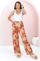 Ione Pants - Fitted High Waisted Wide Leg Pants in Mistle Print