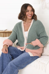 Isa Cardigan - Colour Block Open Knit in Melon