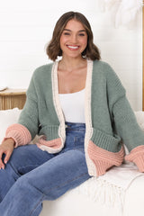 Isa Cardigan - Colour Block Open Knit in Melon