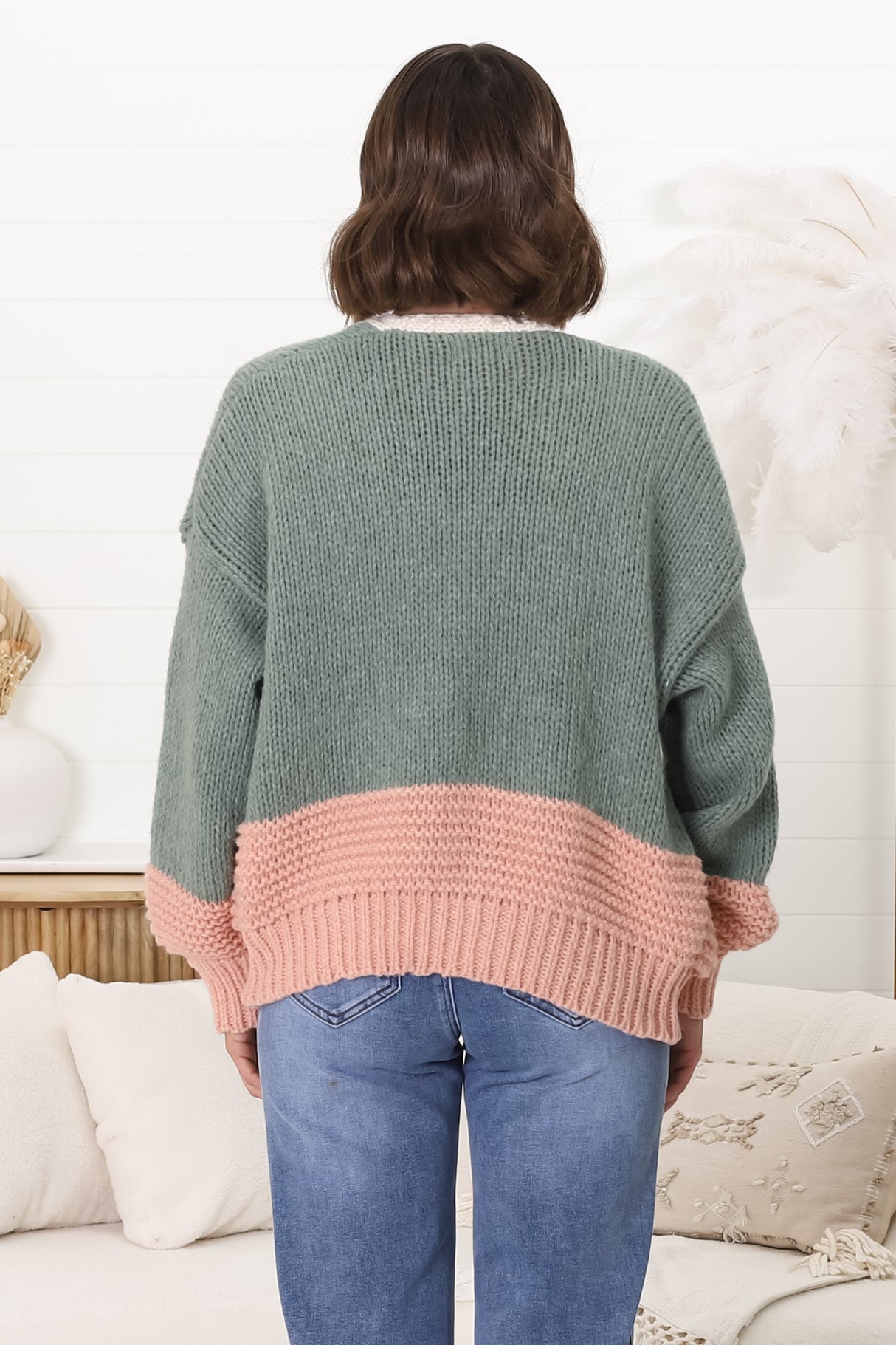 Isa Cardigan - Colour Block Open Knit in Melon