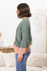 Isa Cardigan - Colour Block Open Knit in Melon