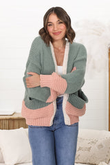 Isa Cardigan - Colour Block Open Knit in Melon