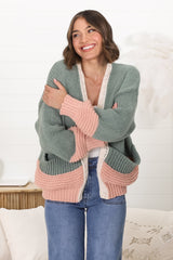 Isa Cardigan - Colour Block Open Knit in Melon