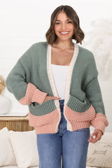 Isa Cardigan - Colour Block Open Knit in Melon