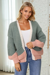 Isa Cardigan - Colour Block Open Knit in Melon