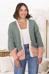 Isa Cardigan - Colour Block Open Knit in Melon