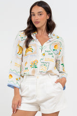 Isadora Mini Dress - Collared Button-Down Shirt Dress with Wide Sleeves in Limone Print