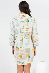 Isadora Mini Dress - Collared Button-Down Shirt Dress with Wide Sleeves in Limone Print