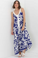 Ita Maxi Dress - Thick Strap V Neckline Sun Dress in Oceania Print