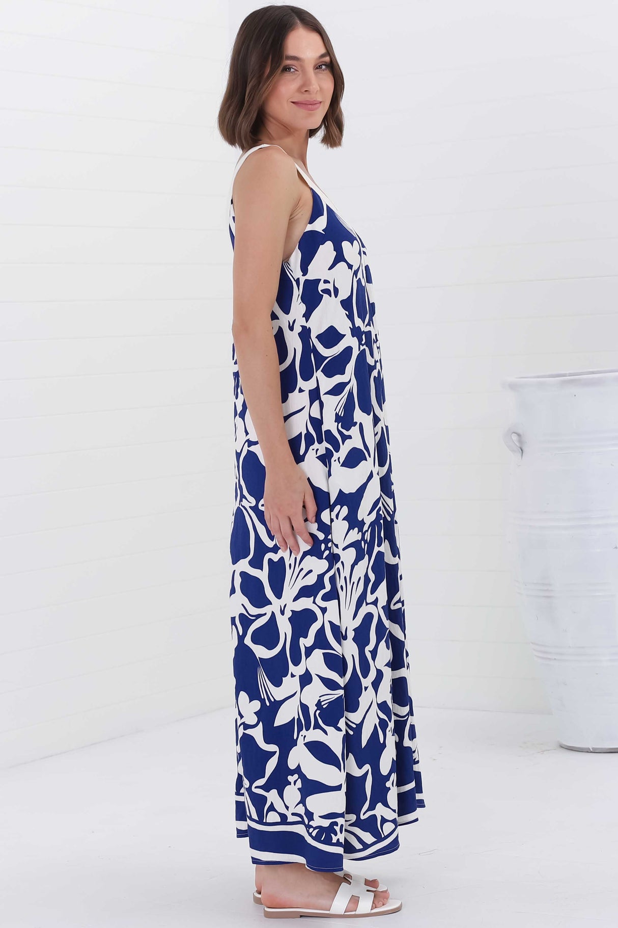 Ita Maxi Dress - Thick Strap V Neckline Sun Dress in Oceania Print