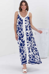 Ita Maxi Dress - Thick Strap V Neckline Sun Dress in Oceania Print