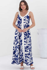 Ita Maxi Dress - Thick Strap V Neckline Sun Dress in Oceania Print