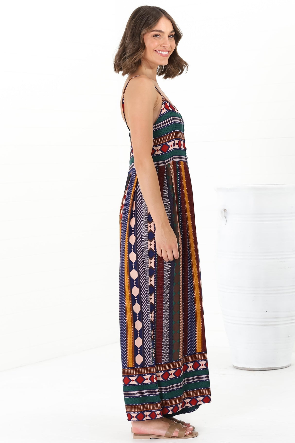 JAASE - Aztec Print Jumpsuit: Adjustable Strap Wide Leg Jumpsuit