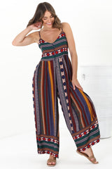 JAASE - Aztec Print Jumpsuit: Adjustable Strap Wide Leg Jumpsuit