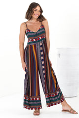 JAASE - Aztec Print Jumpsuit: Adjustable Strap Wide Leg Jumpsuit