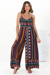 JAASE - Aztec Print Jumpsuit: Adjustable Strap Wide Leg Jumpsuit