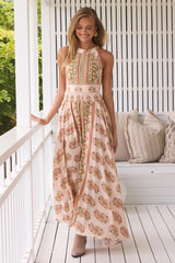 JAASE - Endless Maxi Dress: Halter Crochet Detailed Dress in Heirloom Print