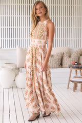 JAASE - Endless Maxi Dress: Halter Crochet Detailed Dress in Heirloom Print