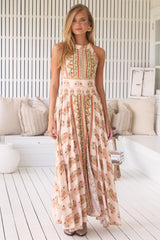 JAASE - Endless Maxi Dress: Halter Crochet Detailed Dress in Heirloom Print