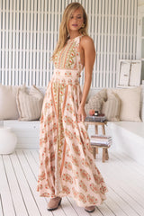 JAASE - Endless Maxi Dress: Halter Crochet Detailed Dress in Heirloom Print