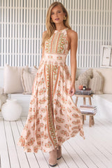 JAASE - Endless Maxi Dress: Halter Crochet Detailed Dress in Heirloom Print