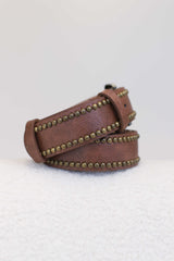 Jace PU Leather Gold Buckle Studded Belt - Brown