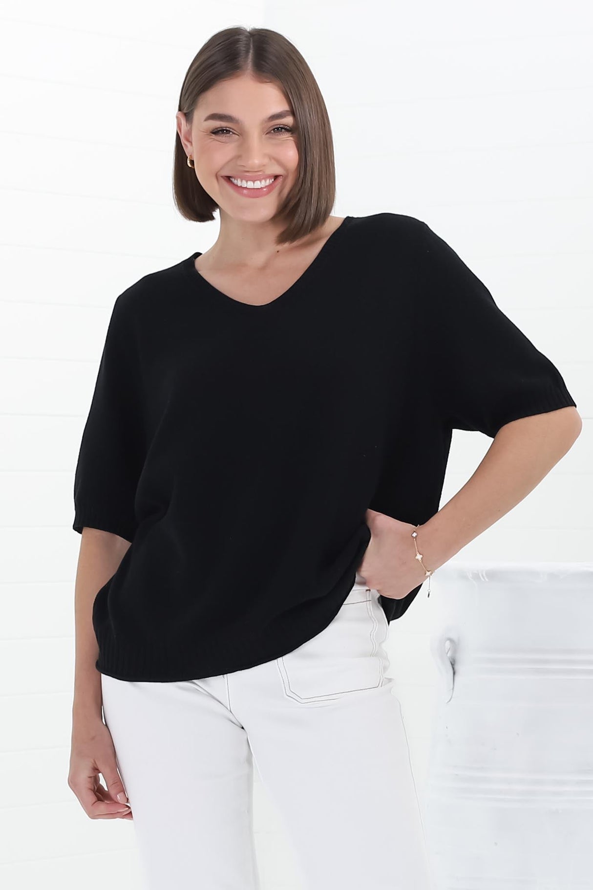 Jacinta Knit Top - Relaxed Fit Top in Black