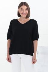 Jacinta Knit Top - Relaxed Fit Top in Black