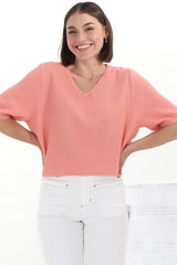 Jacinta Knit Top - Relaxed Fit Top in Salmon