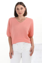 Jacinta Knit Top - Relaxed Fit Top in Salmon