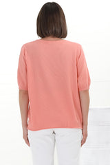 Jacinta Knit Top - Relaxed Fit Top in Salmon