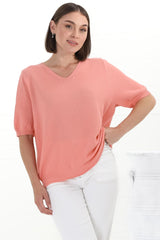 Jacinta Knit Top - Relaxed Fit Top in Salmon