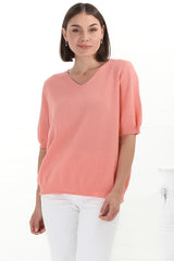 Jacinta Knit Top - Relaxed Fit Top in Salmon