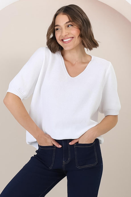 Jacinta Knit Top - Relaxed Fit Top in White