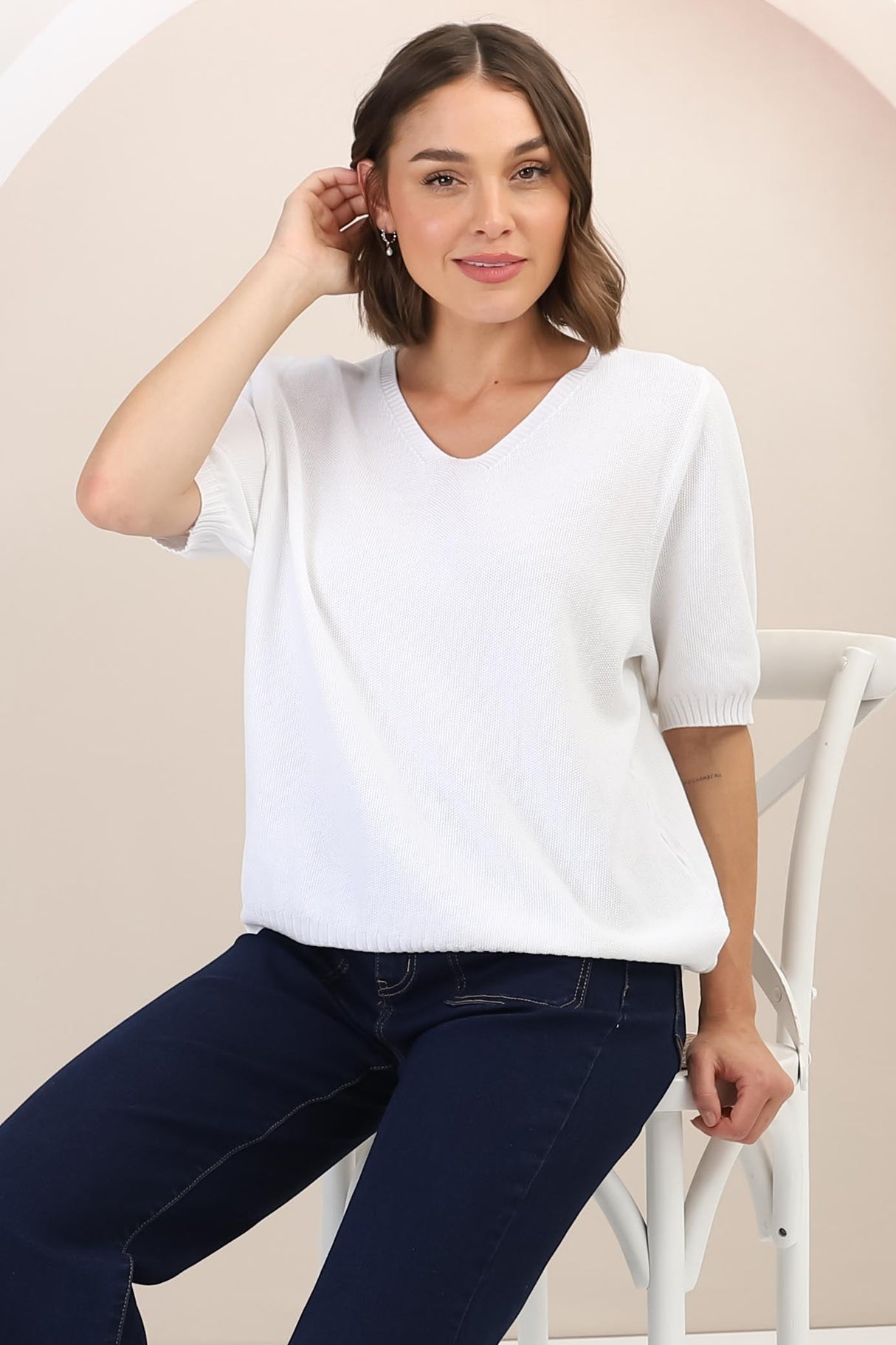 Jacinta Knit Top - Relaxed Fit Top in White