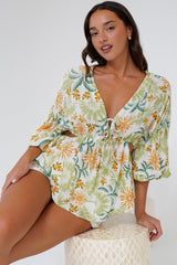 Jacobson Top - Peplum Top with Side Cut Outs and Voluminous Sleeves in LaBella Print