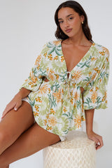Jacobson Top - Peplum Top with Side Cut Outs and Voluminous Sleeves in LaBella Print